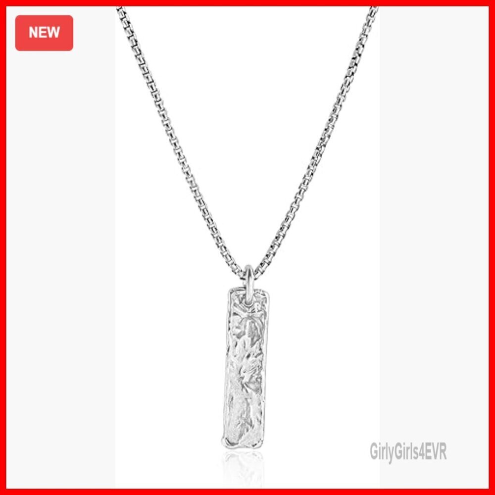 Sterling Silver Textured Bar Necklace, 22.5 Inch Chain, Minimalist Pendant